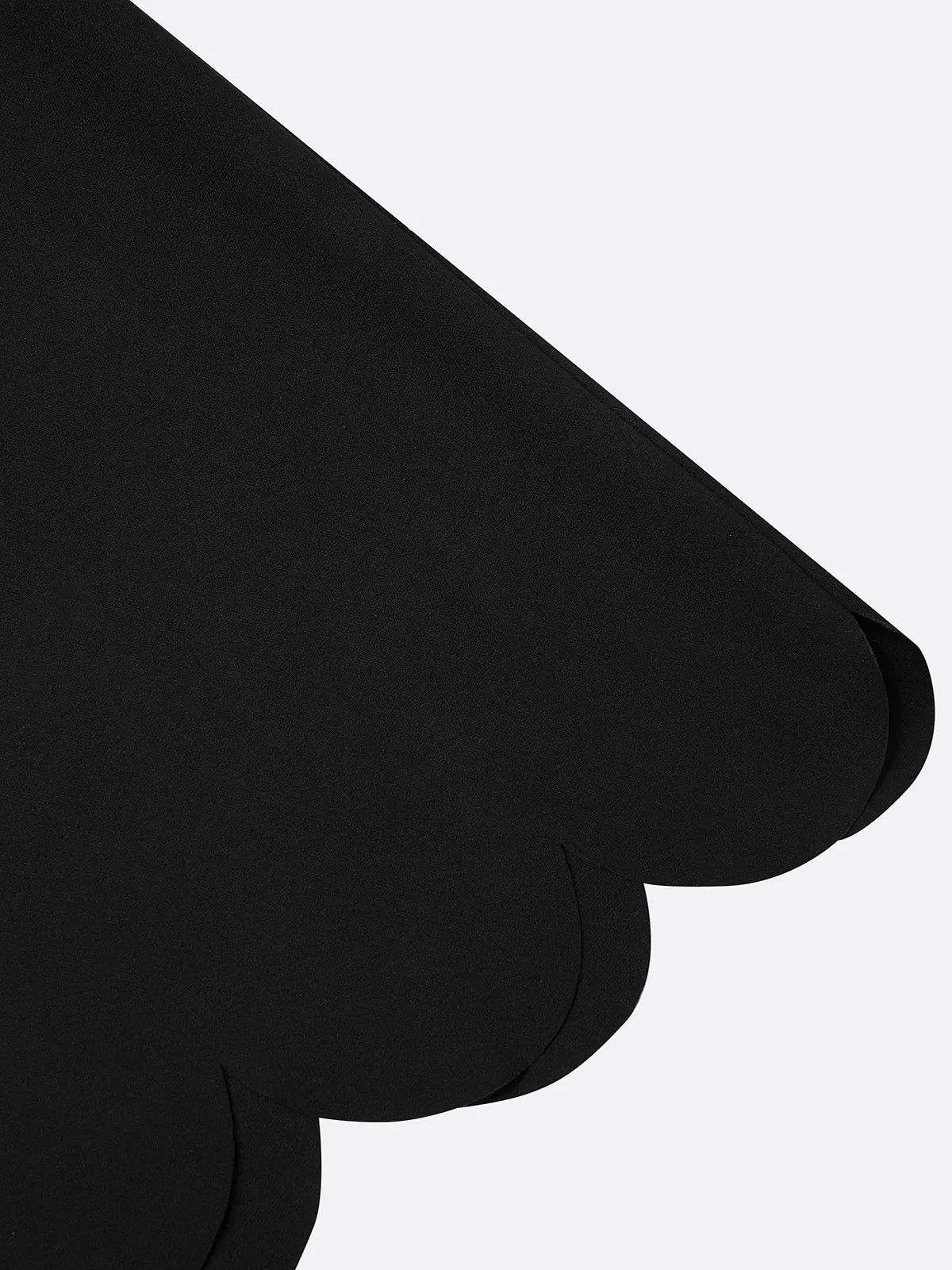 Black Asymmetric Classic Scalloped Square Neck Short Sleeve A-Line Midi Dress