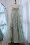 Tulle Strapless Sleeveless High Waist Long A-Line Prom Dress With Beadings And Ruffles WQ0557
