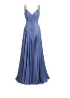Cocoslly Spaghetti Straps Sleeveless High Waist Long Prom Dress With Pleated | Dusty Blue Chiffon LR0340