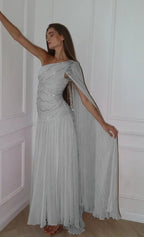 Cocoslly One Shoulder Sleeveless High Waist Long Prom Dress With Sequins | Pink Chiffon JZ0098