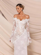 Cocoslly Strapless Sleeveless High Waist Long Mermaid Prom Dress | White Lace And Chiffon WQ0811