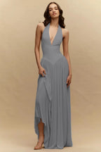 Cocoslly Halter V-Neck Sleeveless High Waist Long Prom Dress | Blushing Pink Chiffon YC0573