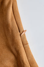 Western Retro Lace-Up Plaid Patchwork Caramel Faux Suede Maxi Dress