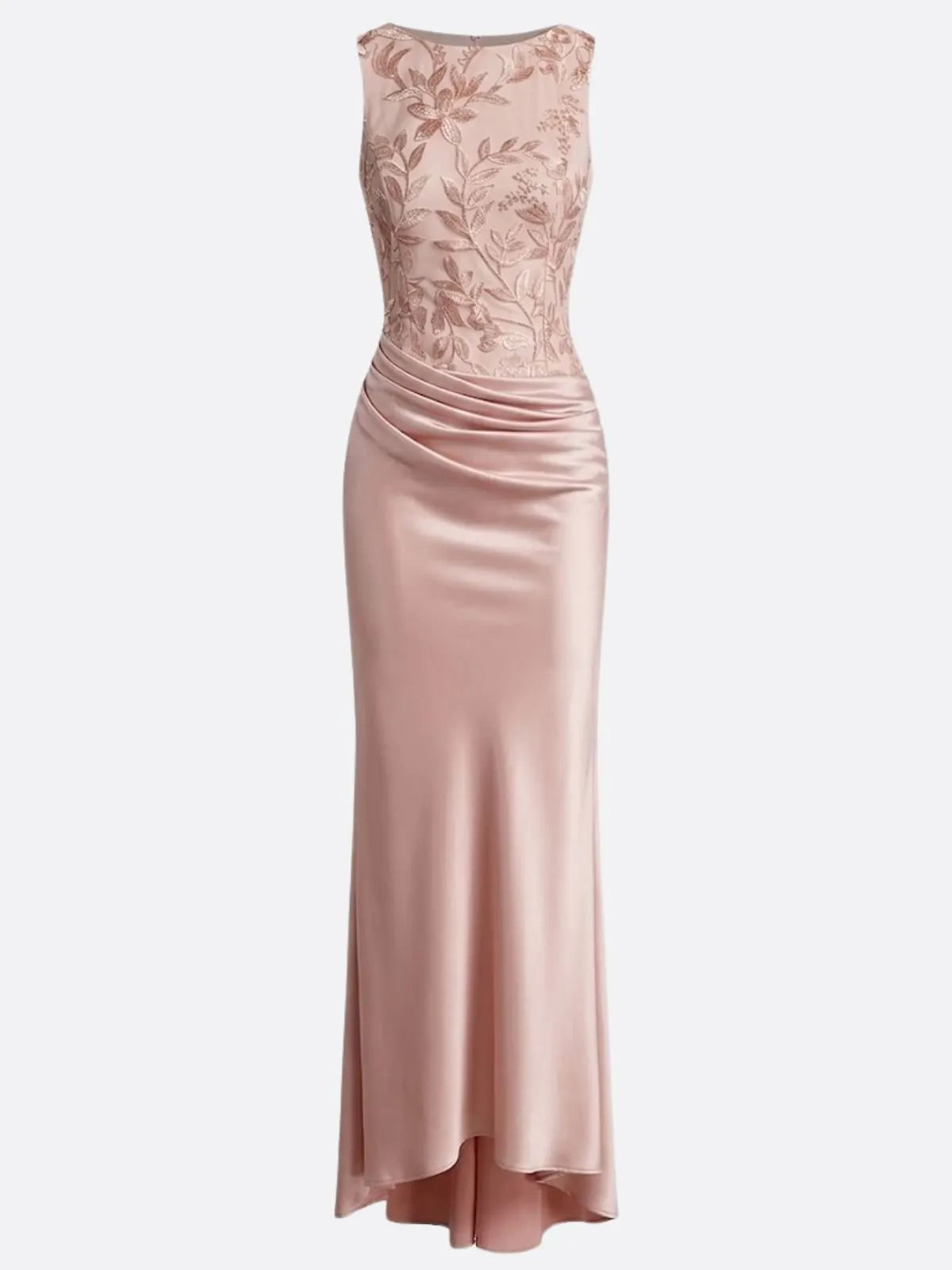 Purplish Blue Embroidery Satin Crew Neck Sleeveless Sheath Gown Dress