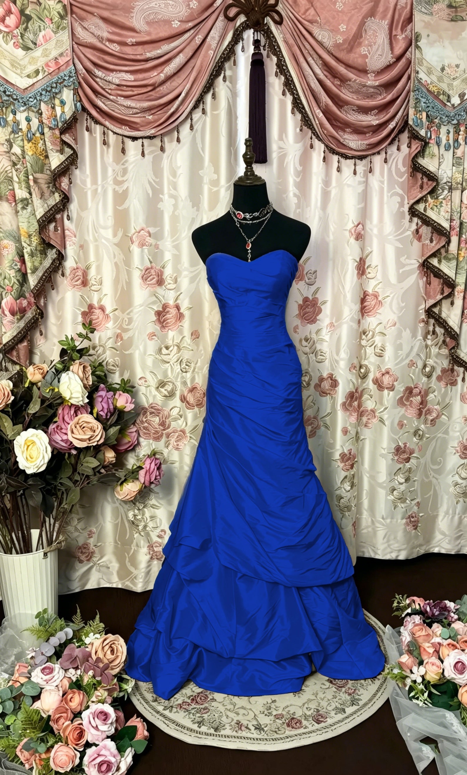 Cocoslly Strapless Sweetheart Sleeveless High Waist Long A Line Prom Dress With Ruffles | Black Red Satin PRD0034