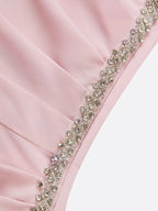Pink 3D Floral Rhinestone Classic One Shoulder Sleeveless Sheath Maxi Dress