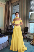 Stunning Off the Shoulder Sleeveless Long Prom Dress With Pleated WQ0225