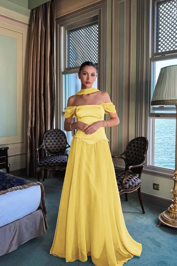 Stunning Off the Shoulder Sleeveless Long Prom Dress With Pleated WQ0225
