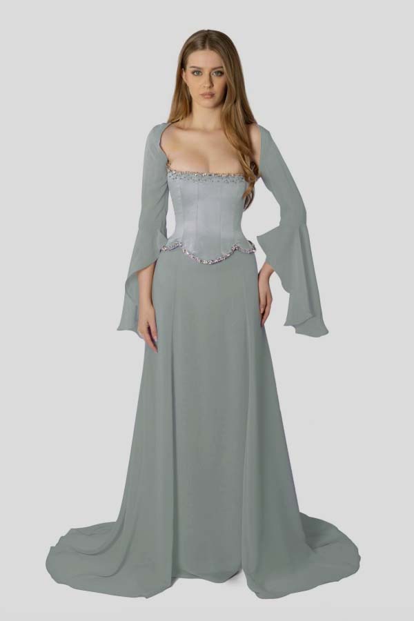 Chiffon Long Sleeves Long Mermaid Prom Dress With Beading Pleated WQ0386