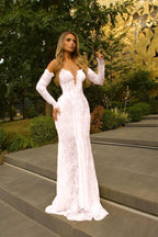 Cocoslly Strapless Sleeveless High Waist Long Mermaid Prom Dress With Gloves | Glod Lace WQ0318