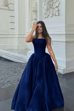 Cocoslly Simple Strapless Sleeveless Long A-line Prom Dress | Fuchsia Satin ZT0713