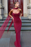 Chiffon Strapless Sleeveless Long Mermaid Prom Dress With Pleated YK0036
