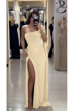 Cocoslly Sleeveless High Waist Long Prom Dress With Deep Split | Olive Green Chiffon CO0146
