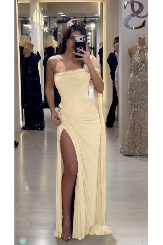 Cocoslly Sleeveless High Waist Long Prom Dress With Deep Split | Olive Green Chiffon CO0146