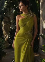 Cocoslly One Shoulder Sleeveless High Waist Long Prom Dress With Rhinstone | Green Chiffon LX0087