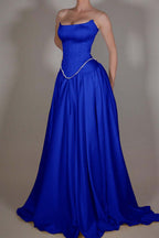 Cocoslly Strapless Sleeveless Long A Line Prom Dress With Pleated Beading