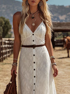 V-neck Lace Sleeveless Maxi Dress