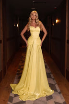 Cocoslly Strapless Sleeveless High Waist Long Prom Dress With Pleated | Blushing Pink Chiffon YC0561