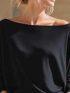 Relaxed Off-Shoulder Batwing Sleeve Knit Top