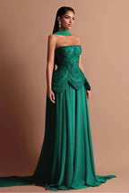 Strapless Sleeveless Long Prom Dress With Beading Pleated Wrap WQ0084
