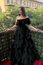 Cocoslly One Shoulder Sleeveless High Waist Long Prom Dress With Ruffles | Pink Chiffon XJ0753