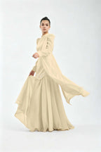 Cocoslly High Neck Long Sleeves High Waist Long Prom Dress With Rhinstone | Cabemet Chiffon LR0407