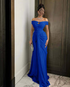 Chiffon Off-The-Shoulder Strapless Sleeveless Long Mermaid Prom Dress With Ruffles And Pleated YK0784