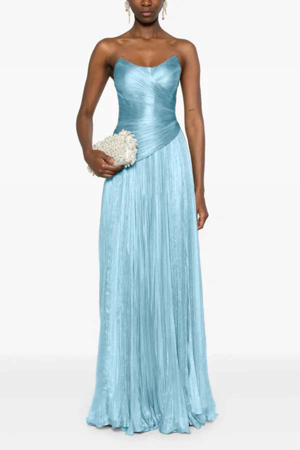 Chic Strapless Sleeveless Long Prom Dress With Ruffles Pleated WQ0236