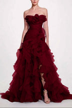 Strapless Sleeveless Long High Split Prom Dress With Pleated XJ0663