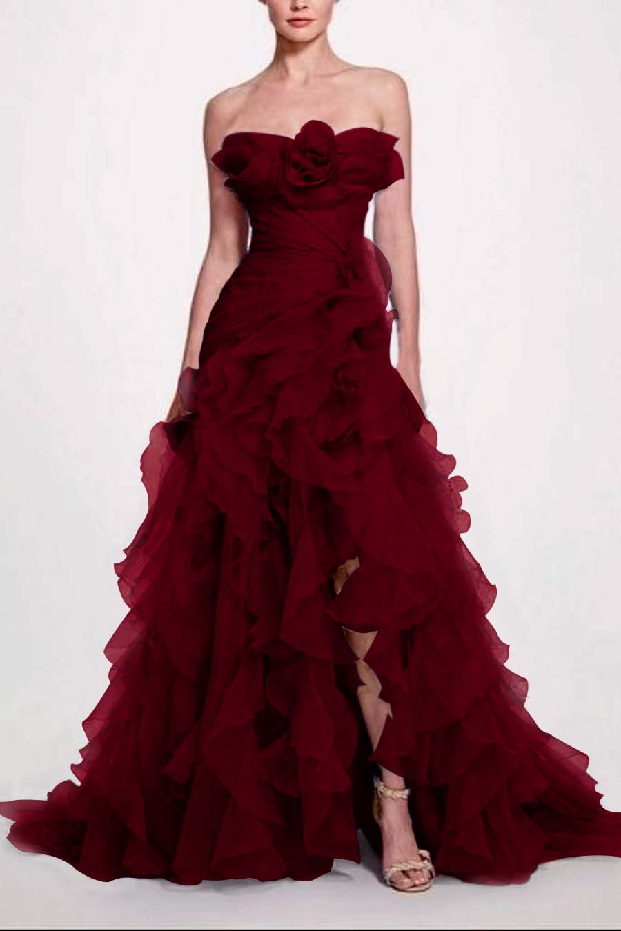 Strapless Sleeveless Long High Split Prom Dress With Pleated XJ0663