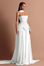 Strapless Sleeveless Long Prom Dress With Beading Pleated Wrap WQ0084