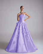Satin Strapless Sleeveless Long A-Line Prom Dress With Flower Appliqués And Beadings YK0682