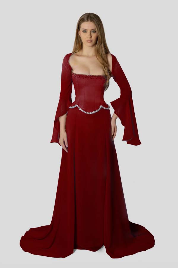 Chiffon Long Sleeves Long Mermaid Prom Dress With Beading Pleated WQ0386
