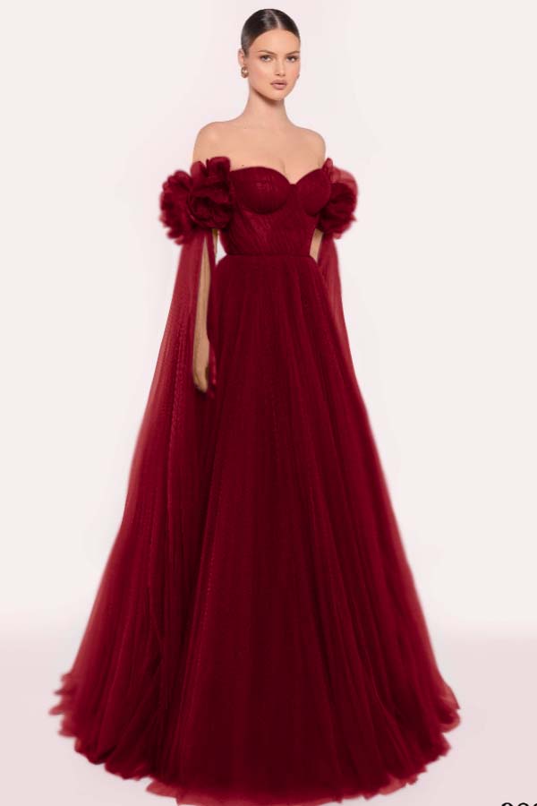 Tulle Off the Shoulder Sweetheart Long Prom Dress With Pleated WQ0206