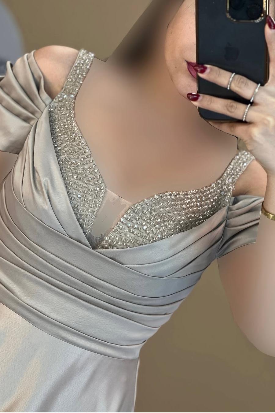 Off the Shoulder Sleeveless Long Prom Dress With Beading Pleated XJ0632