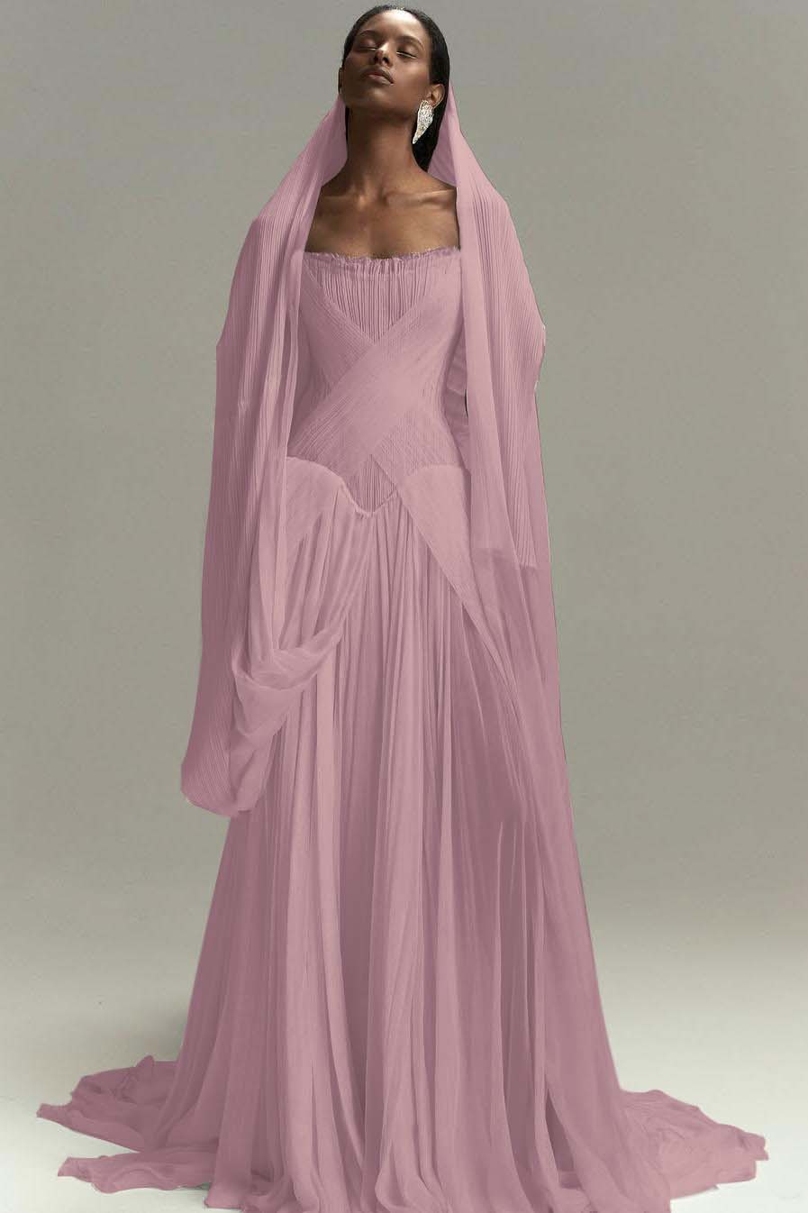 Chic Strapless Sleeveless Long Prom Dress With Pleated Ruffles WQ0086