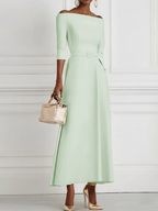 White Classic Off The Shoulder Half Sleeve A-Line Maxi Dress