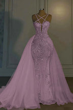 Cocoslly Halter Sleeveless Long Mermaid Prom Dress With Sequins Beadings And Tulle Ruffle | Ivory Tulle YL0335