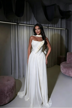 Cocoslly Strapless Sleeveless High Waist Long Prom Dress With Appliques And Scarf | Daffodil Chiffon YQ0072