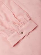 Pink Ruched Bow Chiffon V Neck Short Sleeve Sheath Maxi Dress