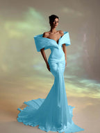 Deep V-Neck Strapless Long Pleated Mermaid Prom Dress With Ruffles And Beadings YK0707