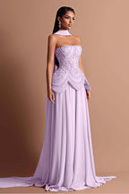 Strapless Sleeveless Long Prom Dress With Beading Pleated Wrap WQ0084