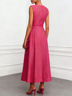Rose Red Classic Notched Sleeveless A-Line Maxi Dress