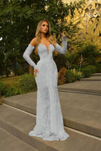 Cocoslly Strapless Sleeveless High Waist Long Mermaid Prom Dress With Gloves | Glod Lace WQ0318