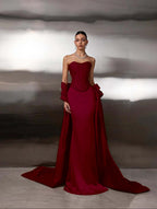 Satin Strapless Sleeveless Long Mermaid Prom Dress With Ruffles And Sequins YK0759