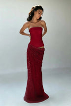 Cocoslly Strapless Sleeveless High Waist Long Mermaid Prom Dress | Creme Yellow Satin And Sequins YC0568