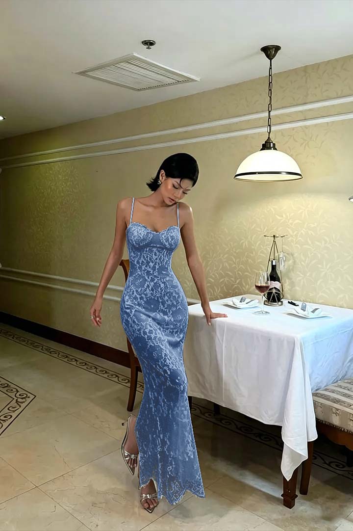 Cocoslly Spaghetti Straps Sleeveless High Waist Long Mermaid Prom Dress | Red Lace LR0435