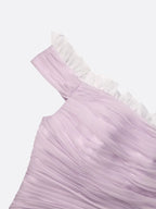 Purple Pleated Chiffon Off The Shoulder Sleeveless A-Line Midi Dress