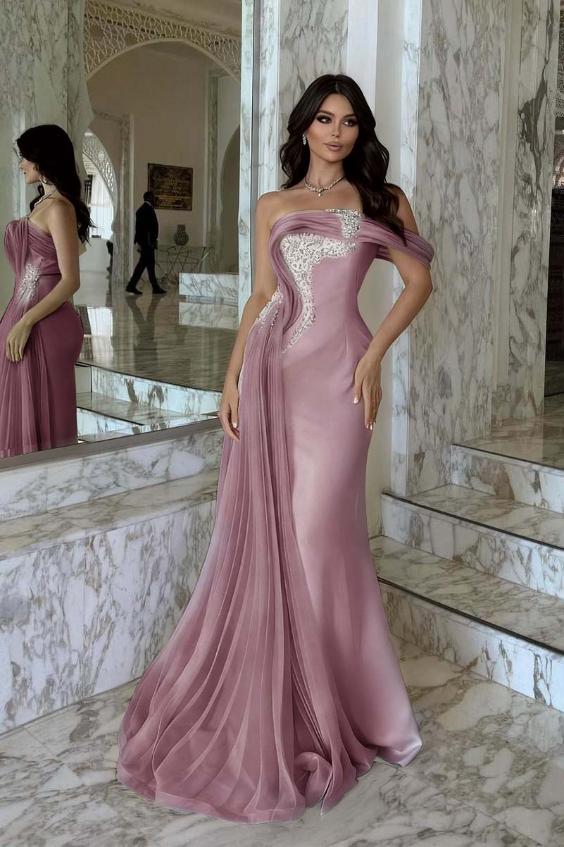 One Shoulder Sleeveless Long Mermaid Prom Dress With Beading WQ0029