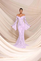 Cocoslly Strapless Sleeveless High Waist Long Mermaid Prom Dress | White Lace And Chiffon WQ0811